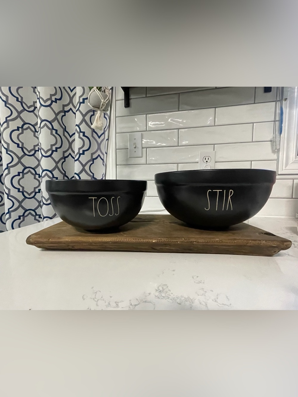 Rae Dunn Matte Black Ceramic Mixing Bowls with Cream Lettering